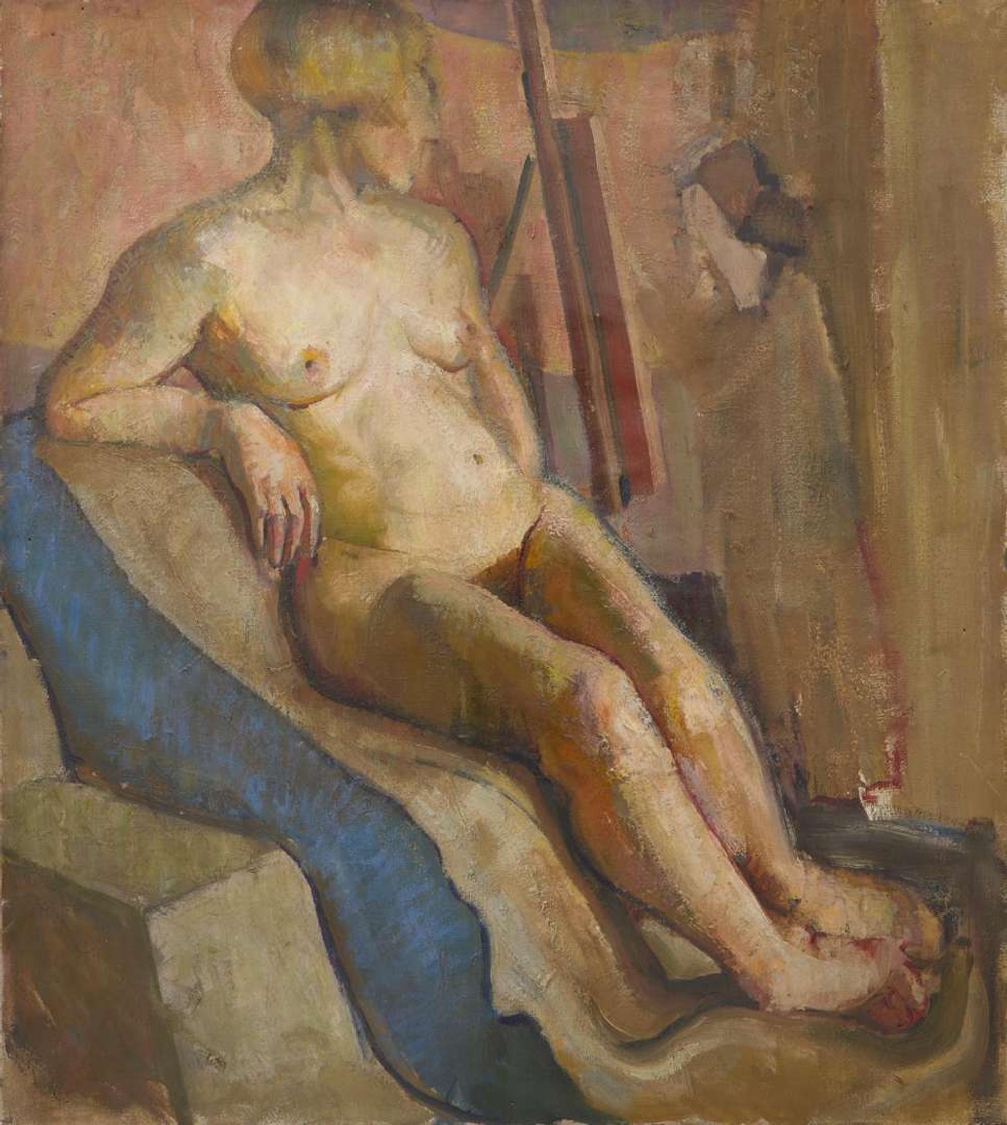 Faye Swengel Badura (American, 1904-1991) - Seated Female Nude Model Posing in a Life Painting Class at PAFA