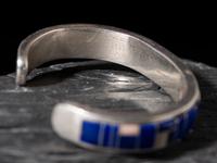 Navajo Sterling Silver and Lapis Channel Inlay Cuff Bracelet and Post Earrings
