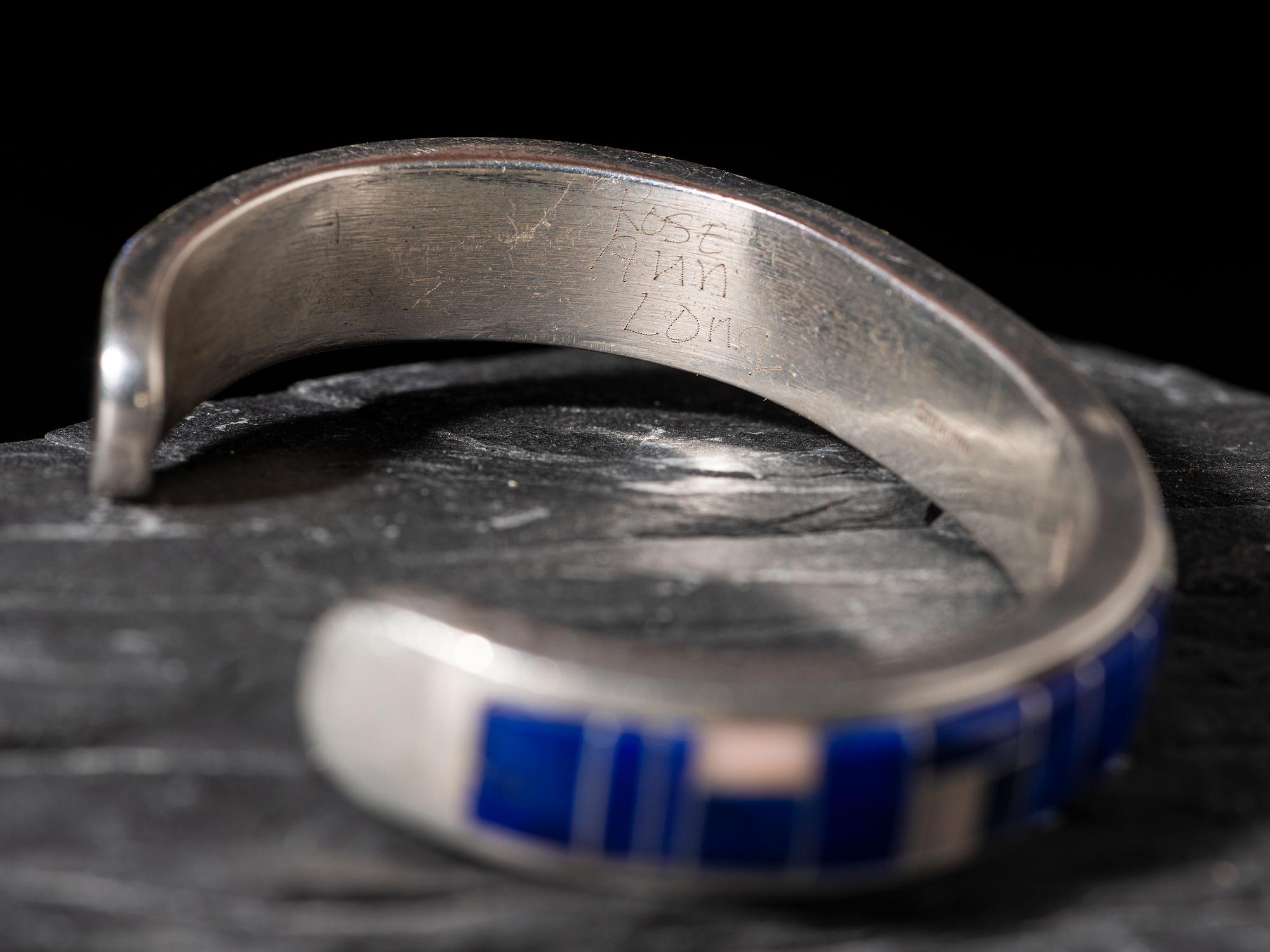 Navajo Sterling Silver and Lapis Channel Inlay Cuff Bracelet and Post Earrings