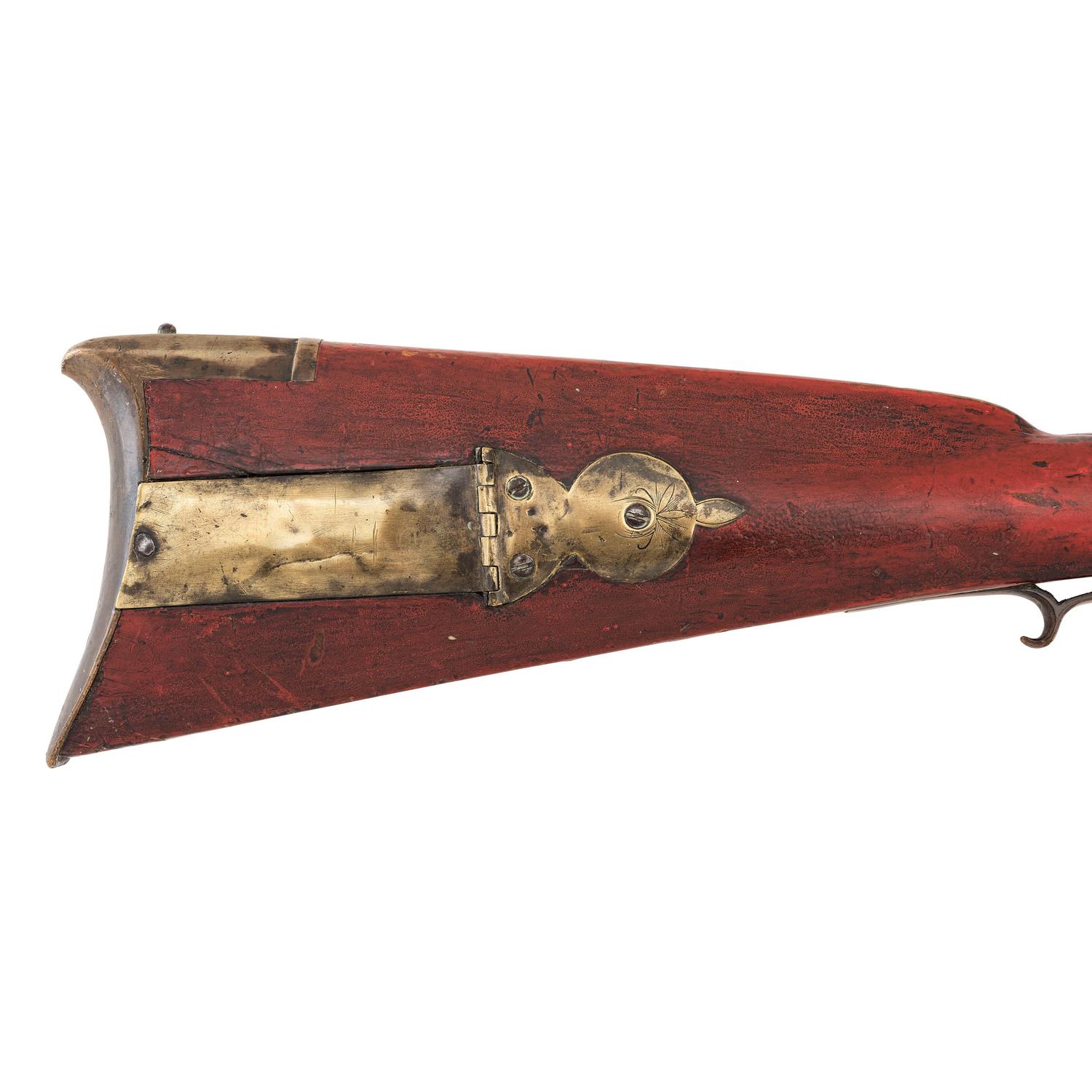 Red Painted Percussion Altered Smooth Rifle with Powder Horn & Pipe Tomahawk
