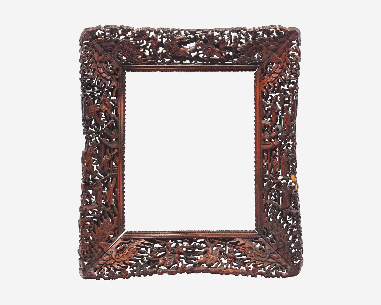 A pair of Chinese Export carved and stained wood frames, 19th century