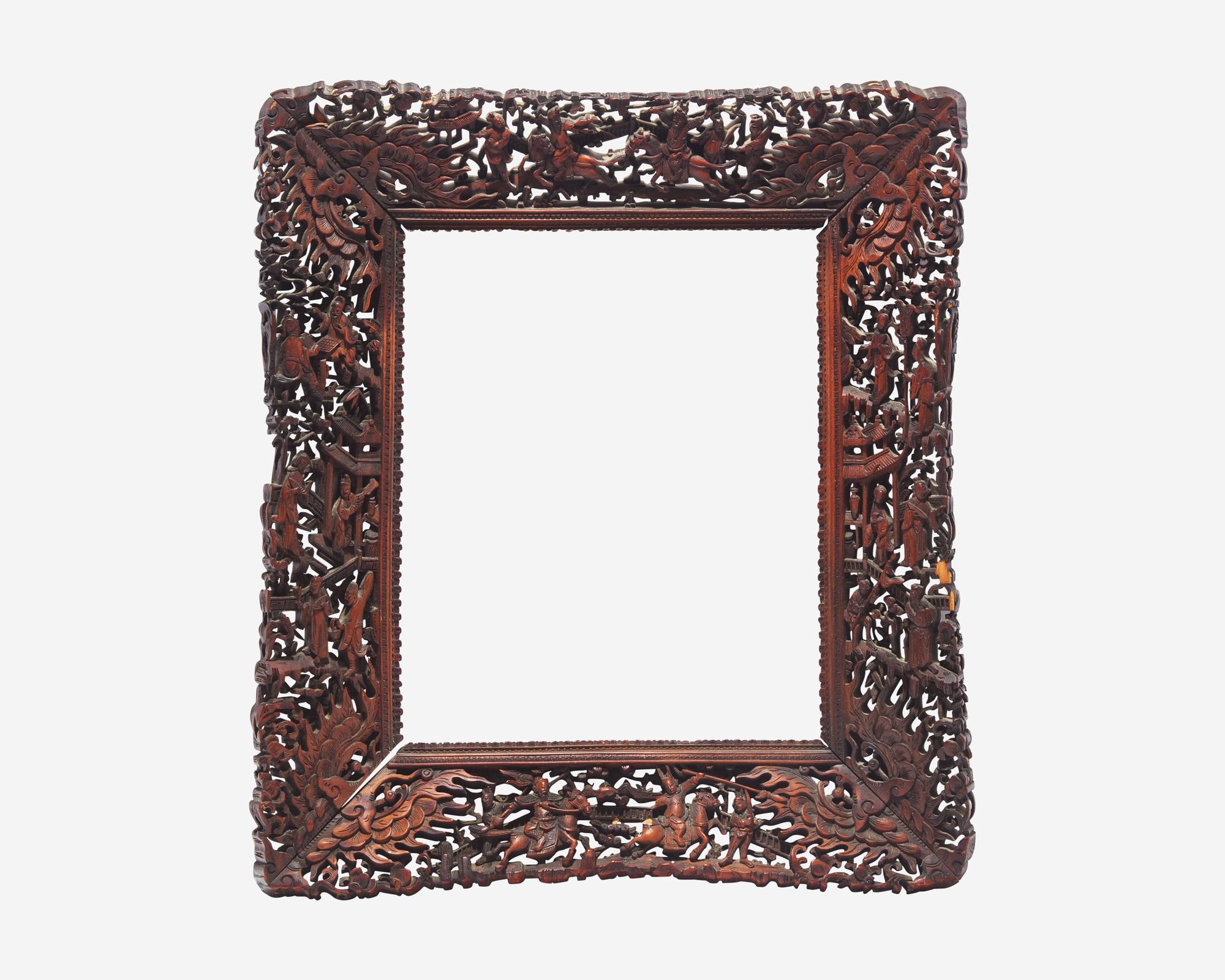 A pair of Chinese Export carved and stained wood frames, 19th century
