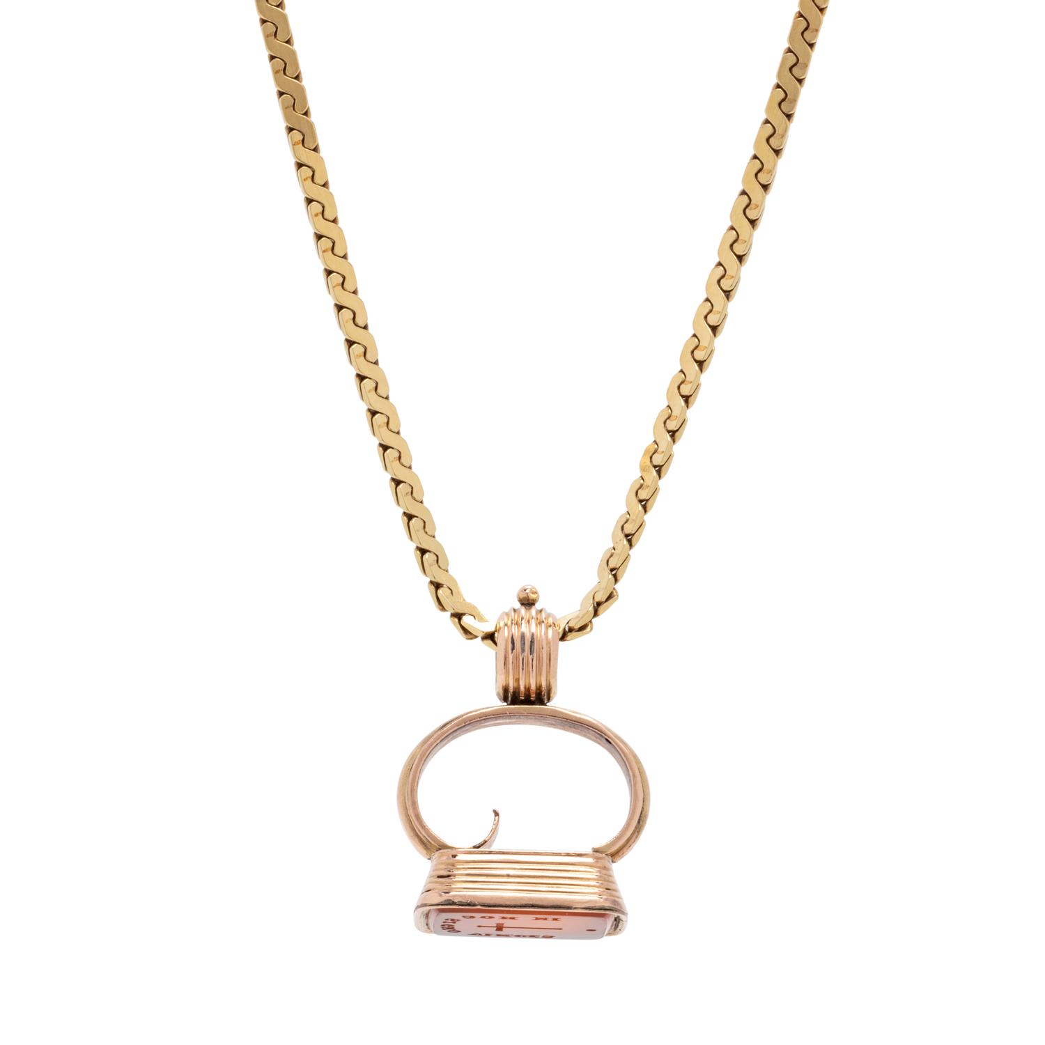 CARNELIAN INTAGLIO FOB AND CHAIN NECKLACE