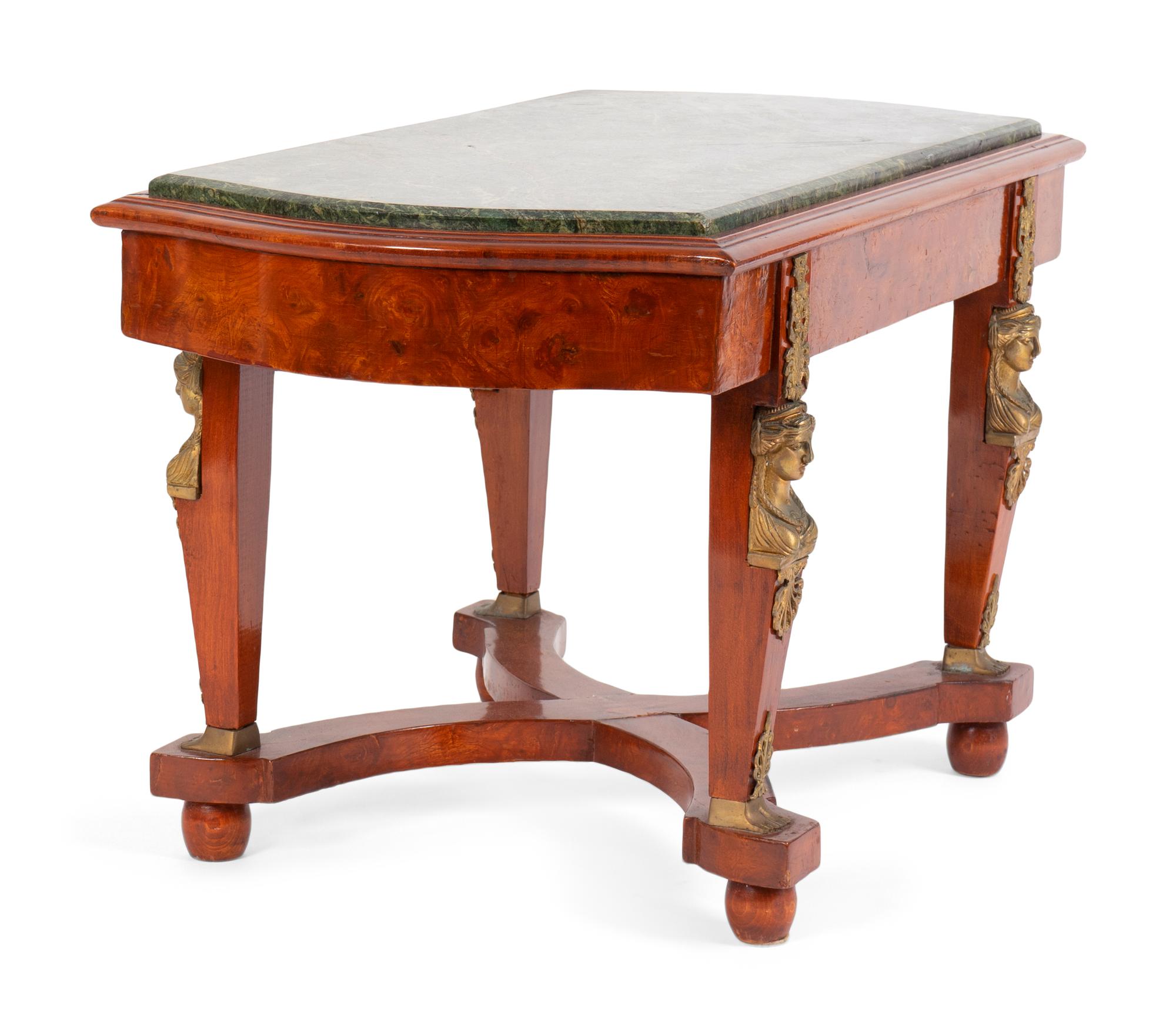 A French Empire Style Burlwood and Gilt Bronze Mounted Marble Top Low Table — LATE 19TH/EARLY 20TH CENTURY