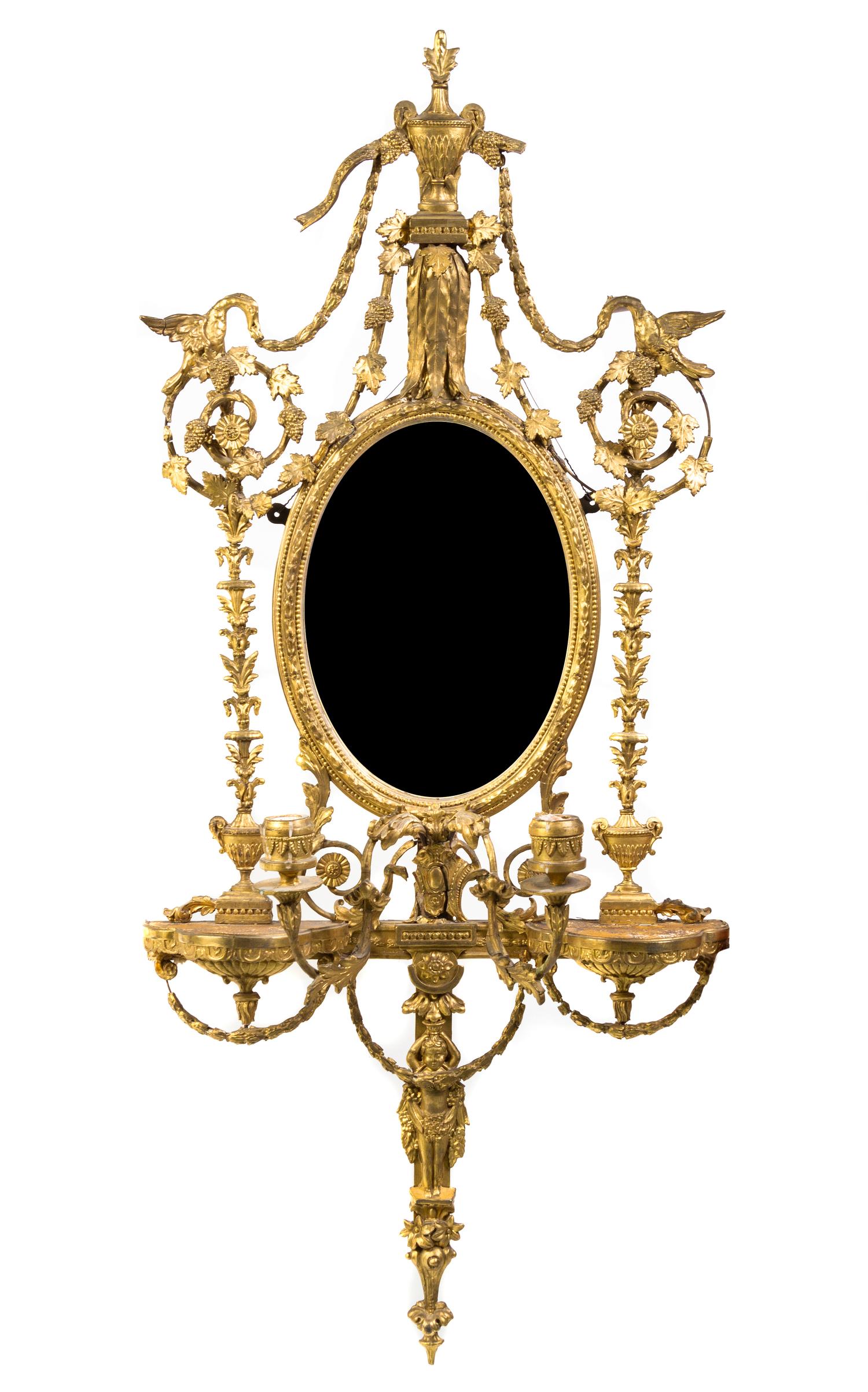 An Adam Style Giltwood Mirror, Height 48 x width 21 1/4 inches.