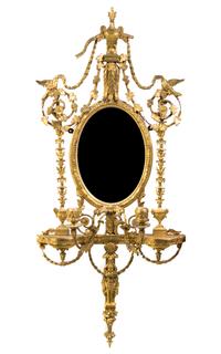 An Adam Style Giltwood Mirror, Height 48 x width 21 1/4 inches.