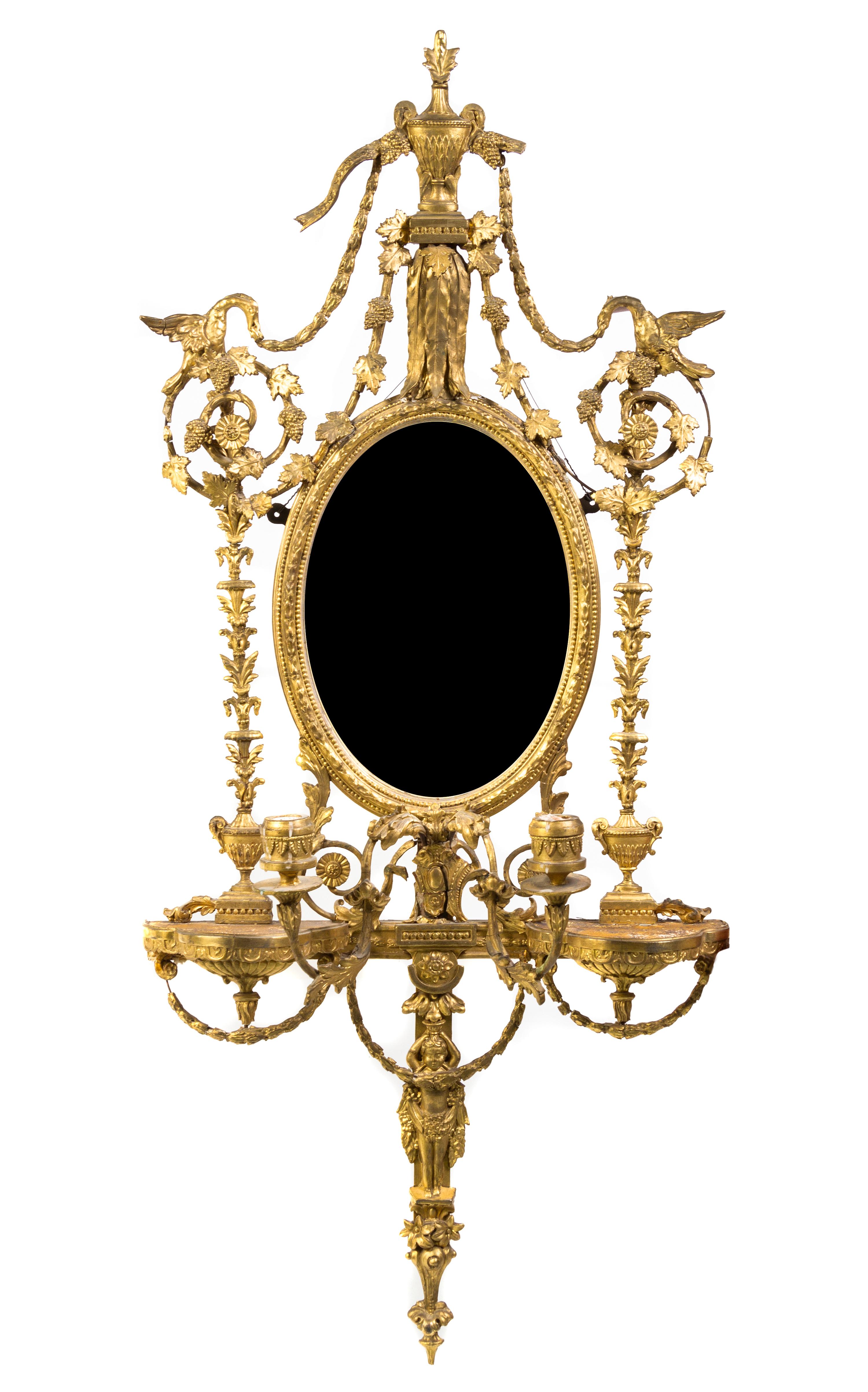 An Adam Style Giltwood Mirror, Height 48 x width 21 1/4 inches.