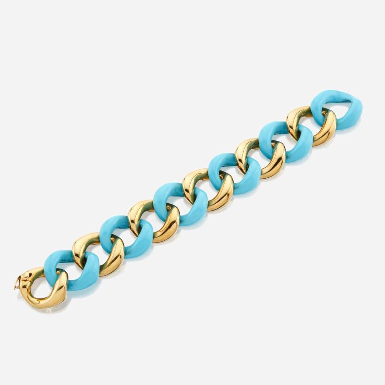 A gold and turquoise bracelet, Seaman Schepps Classic Large Link