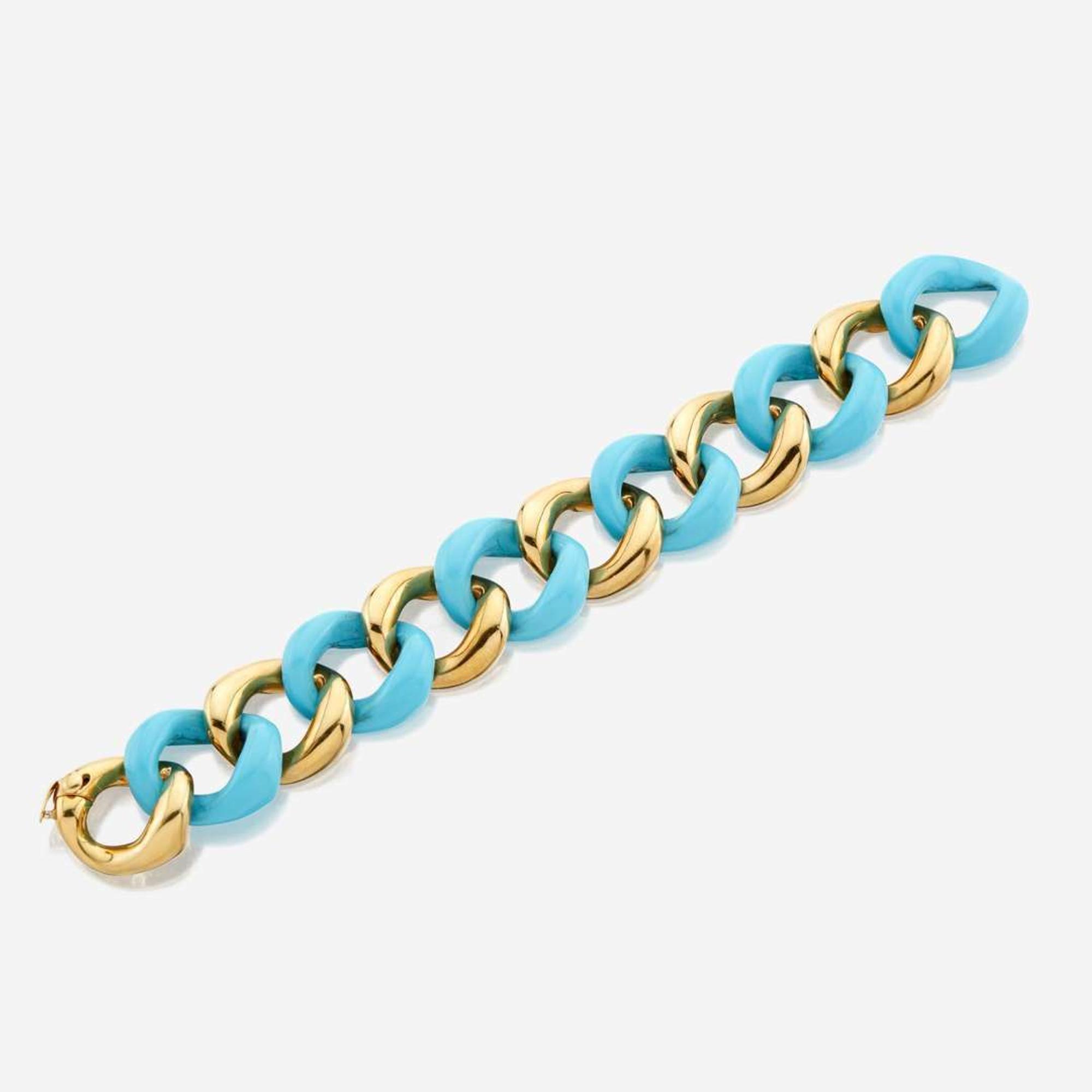 A gold and turquoise bracelet, Seaman Schepps Classic Large Link