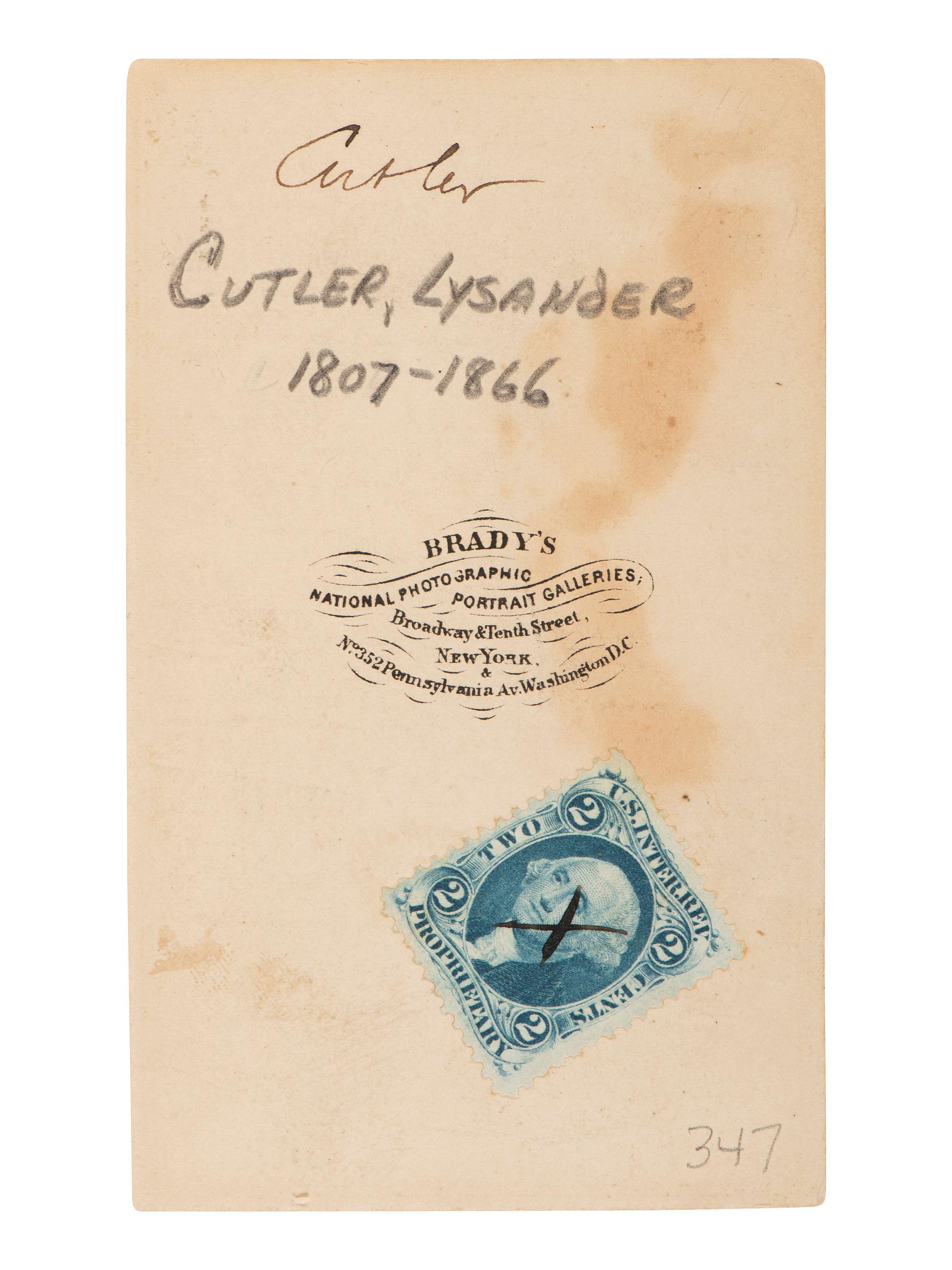 [CIVIL WAR - GETTYSBURG]. CDV of General Lysander Cutler. New York: Brady, n.d.