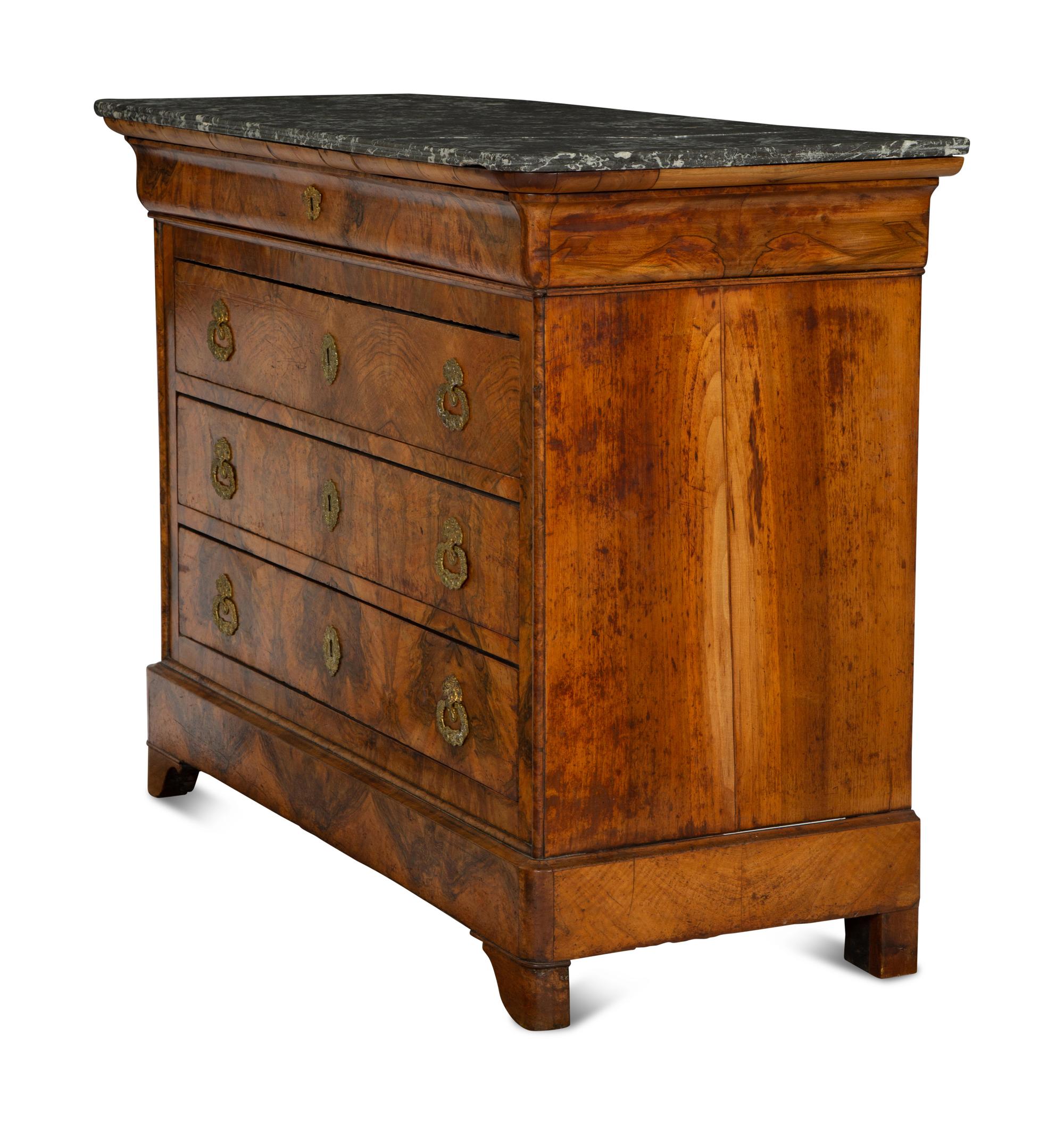 A Louis Philippe Burled Walnut Marble Top Commode