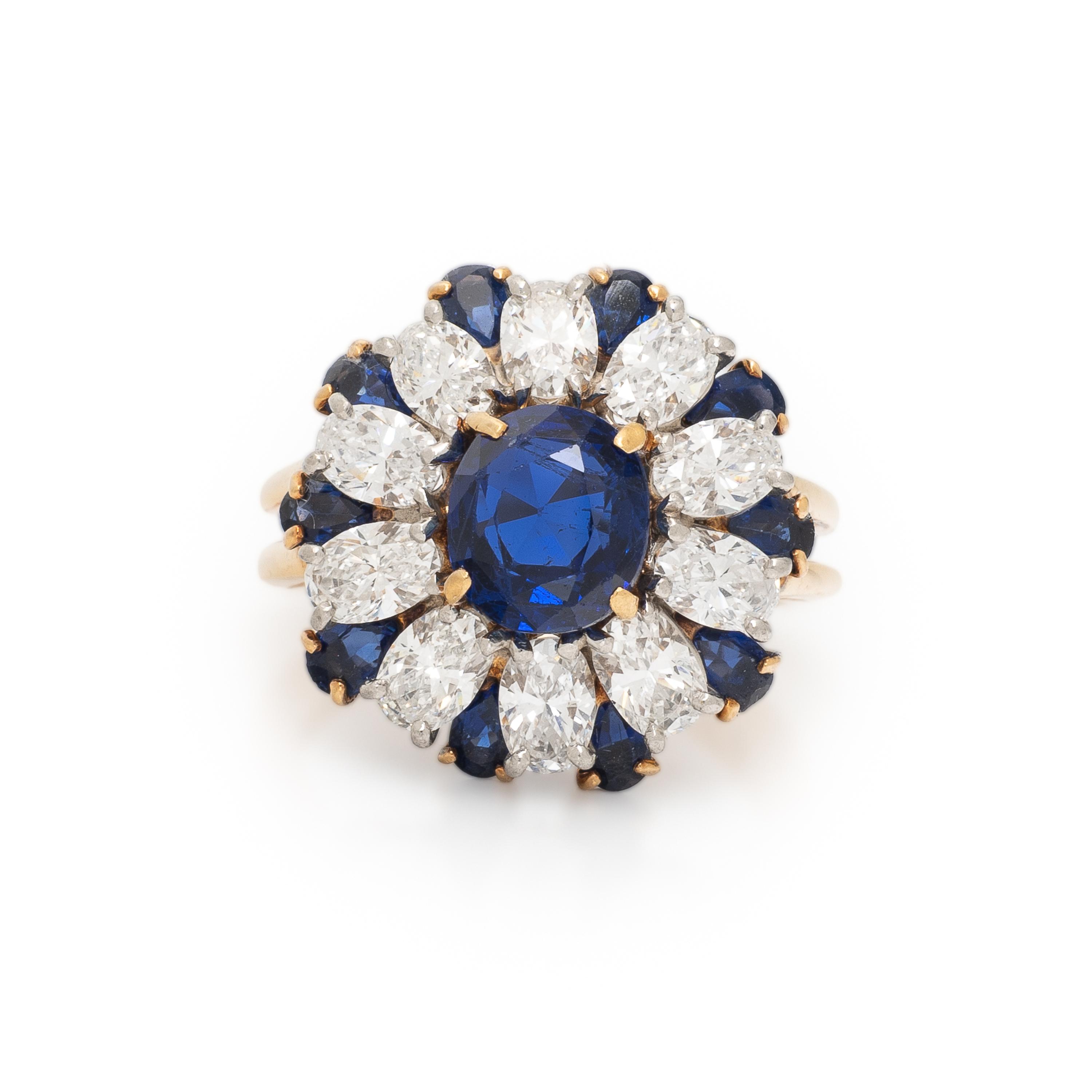 Oscar Heyman, Sapphire, Diamond and Yellow Gold Ring