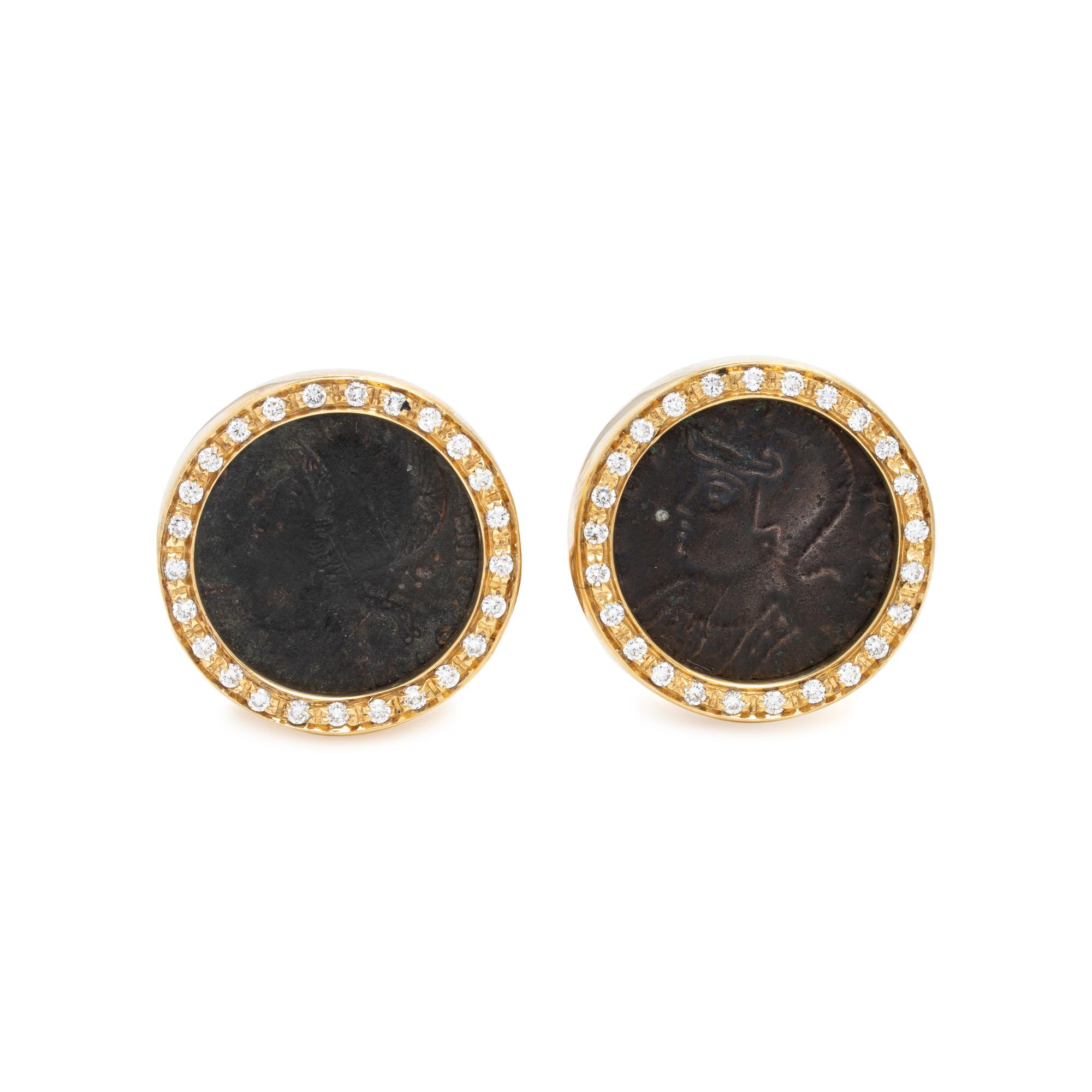 Yellow Gold, Diamond, and Coin Cufflinks