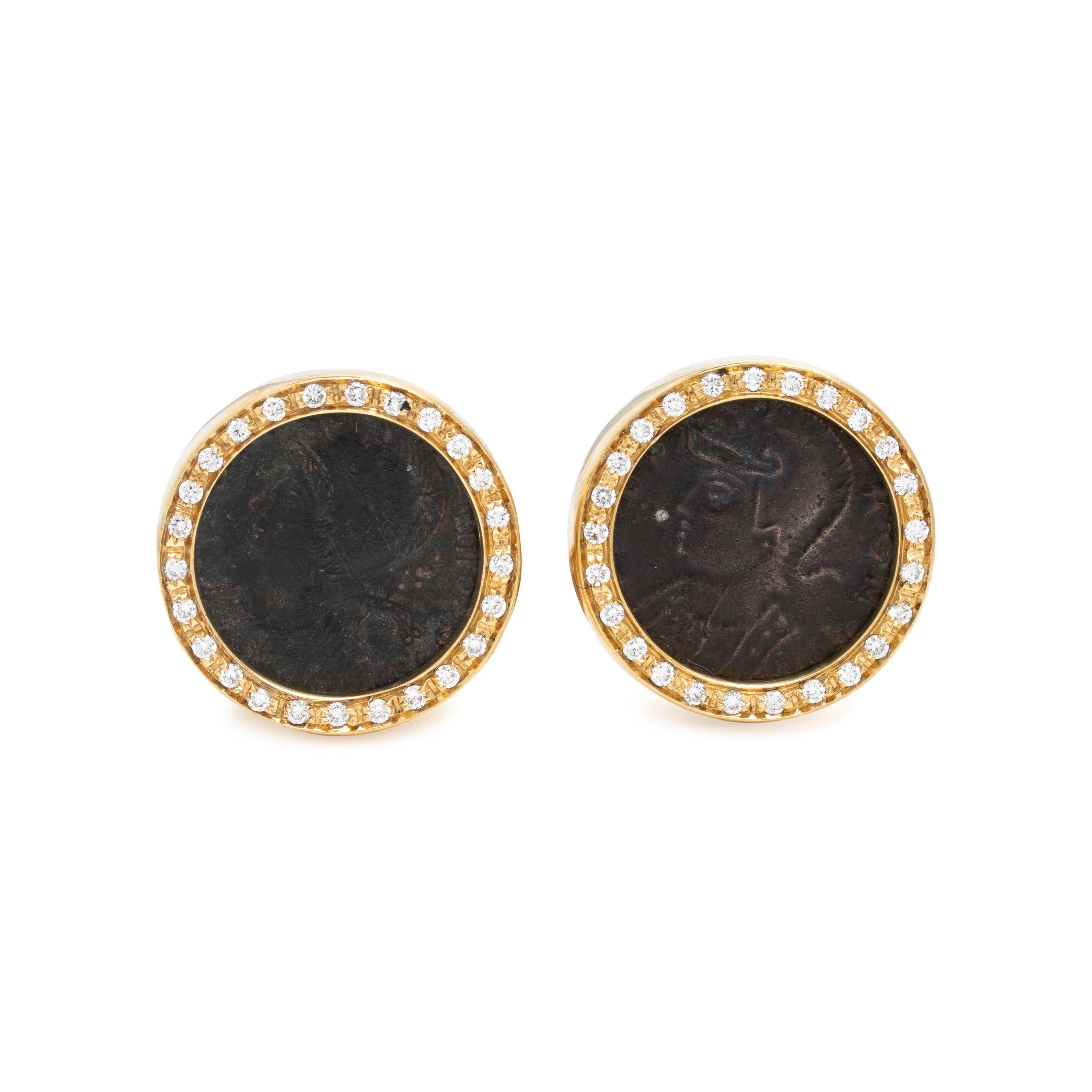 Yellow Gold, Diamond, and Coin Cufflinks