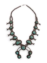 Navajo Silver and Turquoise Squash Blossom Necklace