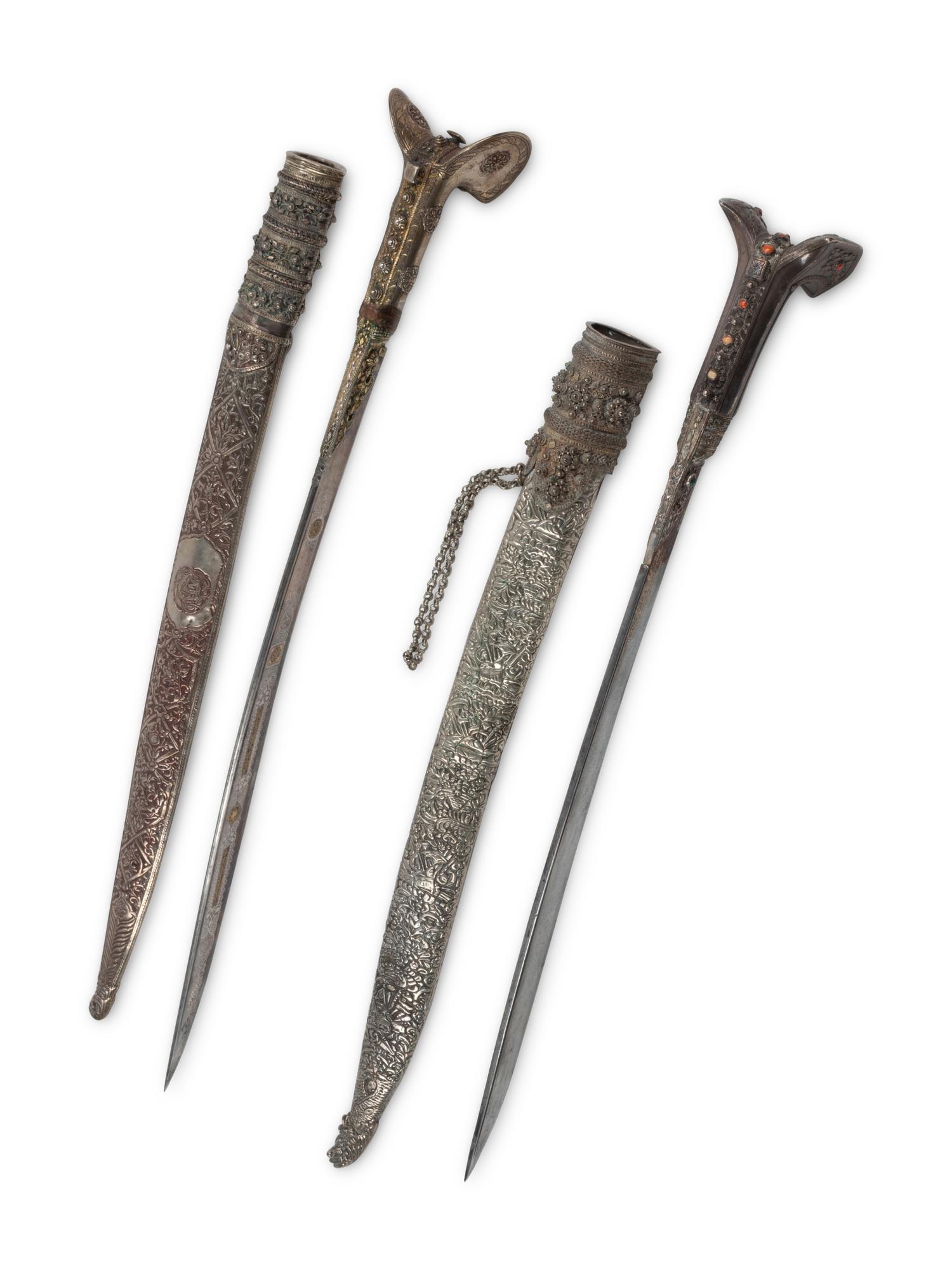 Two Turkish Silver Swords with Sheaths
