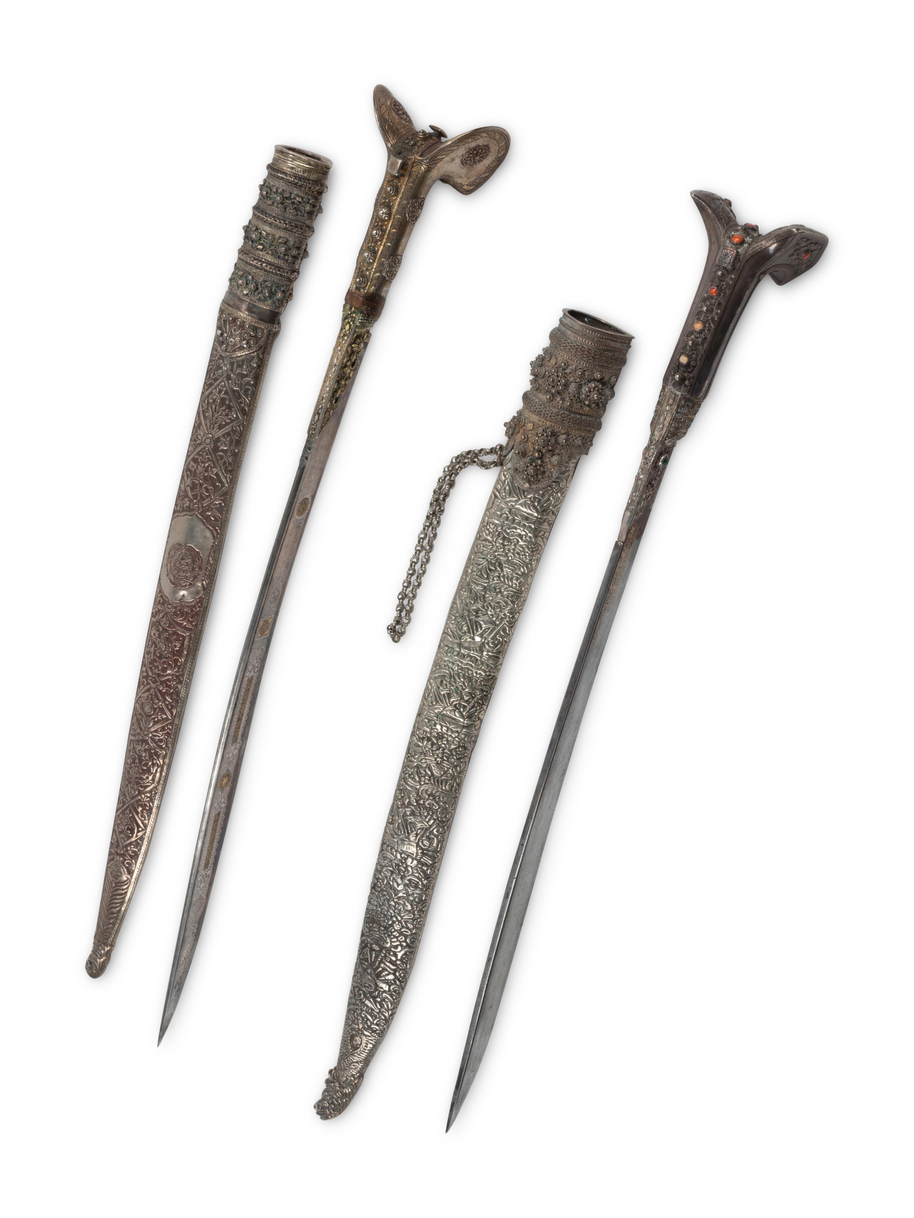 Two Turkish Silver Swords with Sheaths