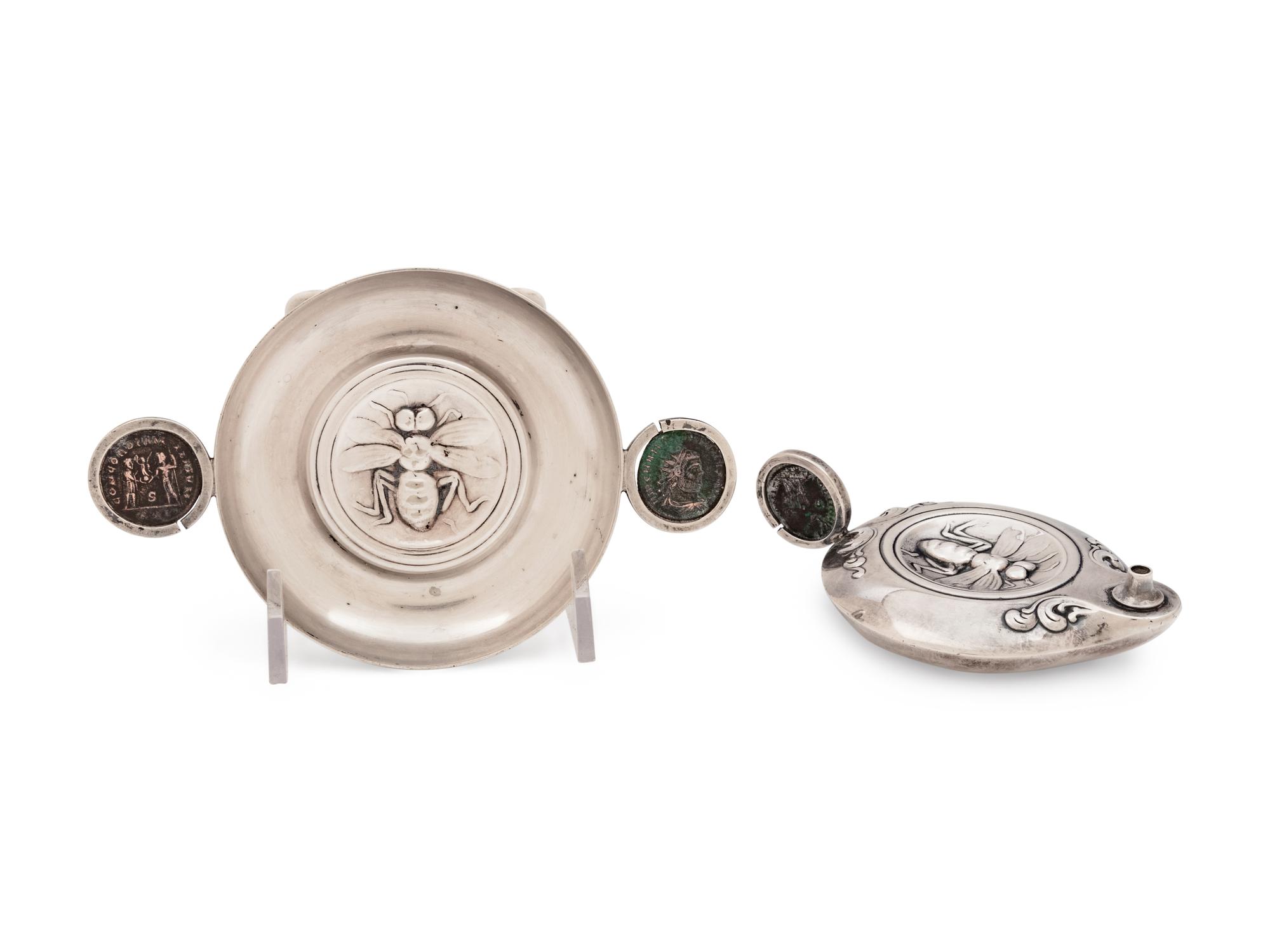 Two Tiffany & Co. Ancient Coin-Inset Silver-Plate Table Articles