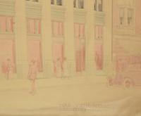 A Hand Rendered Presentation Drawing of the Lake View State Bank Building at Clark & Belmont in Chicago, IL. 34.5" W x .75" D x 29.5" H — United States, 20th Century