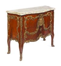 A Louis XV Style Gilt Metal Mounted Figured Walnut Commode
