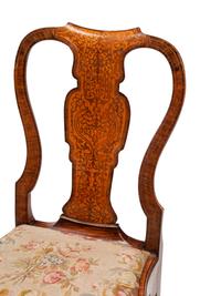 A Pair of Queen Anne Burl Walnut and Marquetry Side Chairs