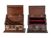 A Pair of German Carved and Painted Timber House-Form Boxes