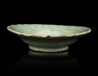 A Crackled Green Glazed Porcelain Floriform Dish