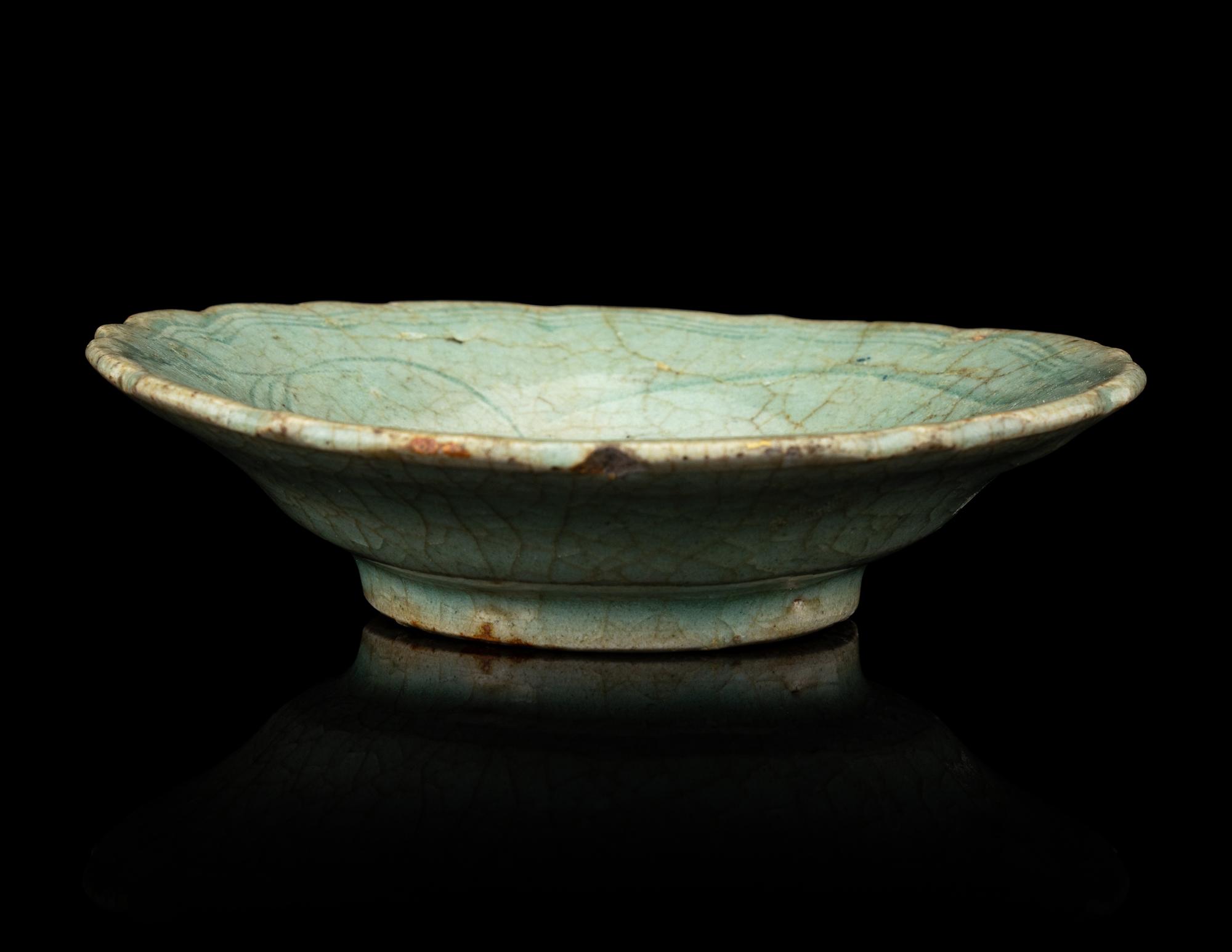 A Crackled Green Glazed Porcelain Floriform Dish