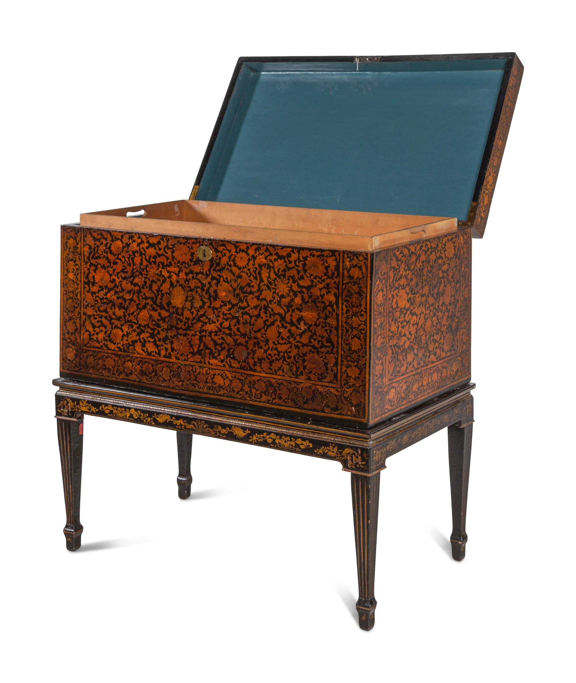 A Large English Penwork Coffer on Stand