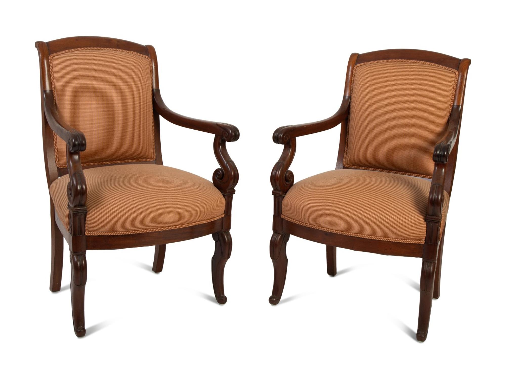 A Pair of Regency Style Mahogany Open Armchairs — 19TH CENTURY