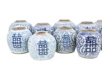 10 Chinese Blue and White Porcelain 'Double Happiness' Jars