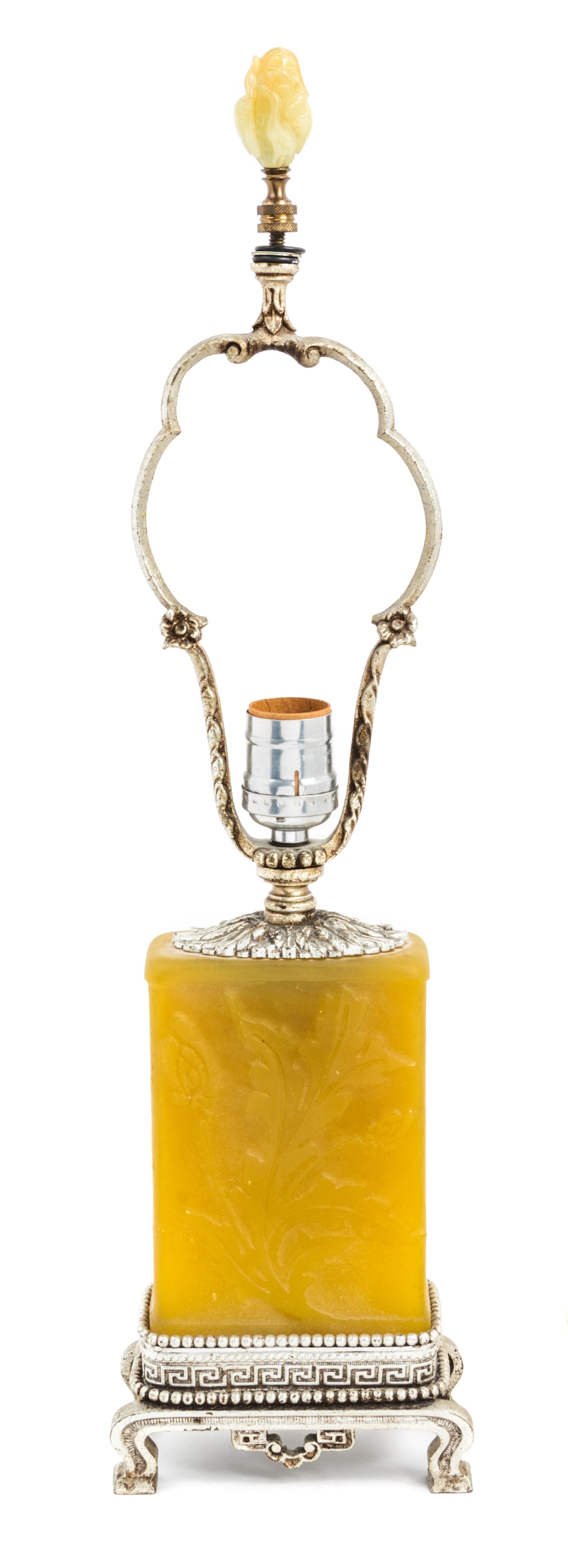 Steuben, EARLY 20TH CENTURY, an acid cut back lamp, of rectangular form with foliate decoration