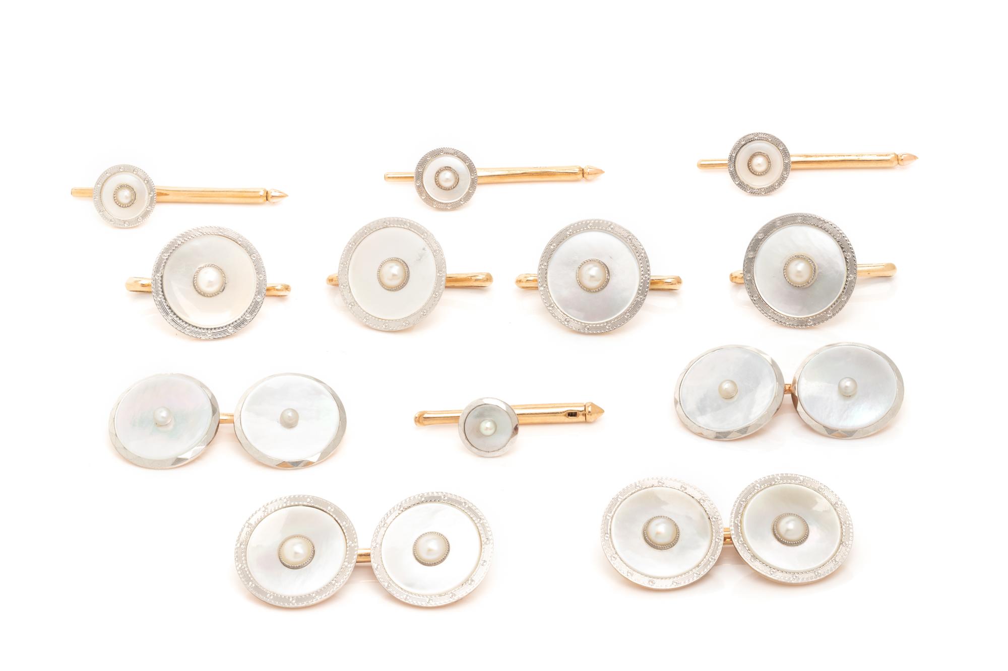 MOTHER-OF-PEARL DRESS SET AND PAIR OF CUFFLINKS WITH ONE STUD