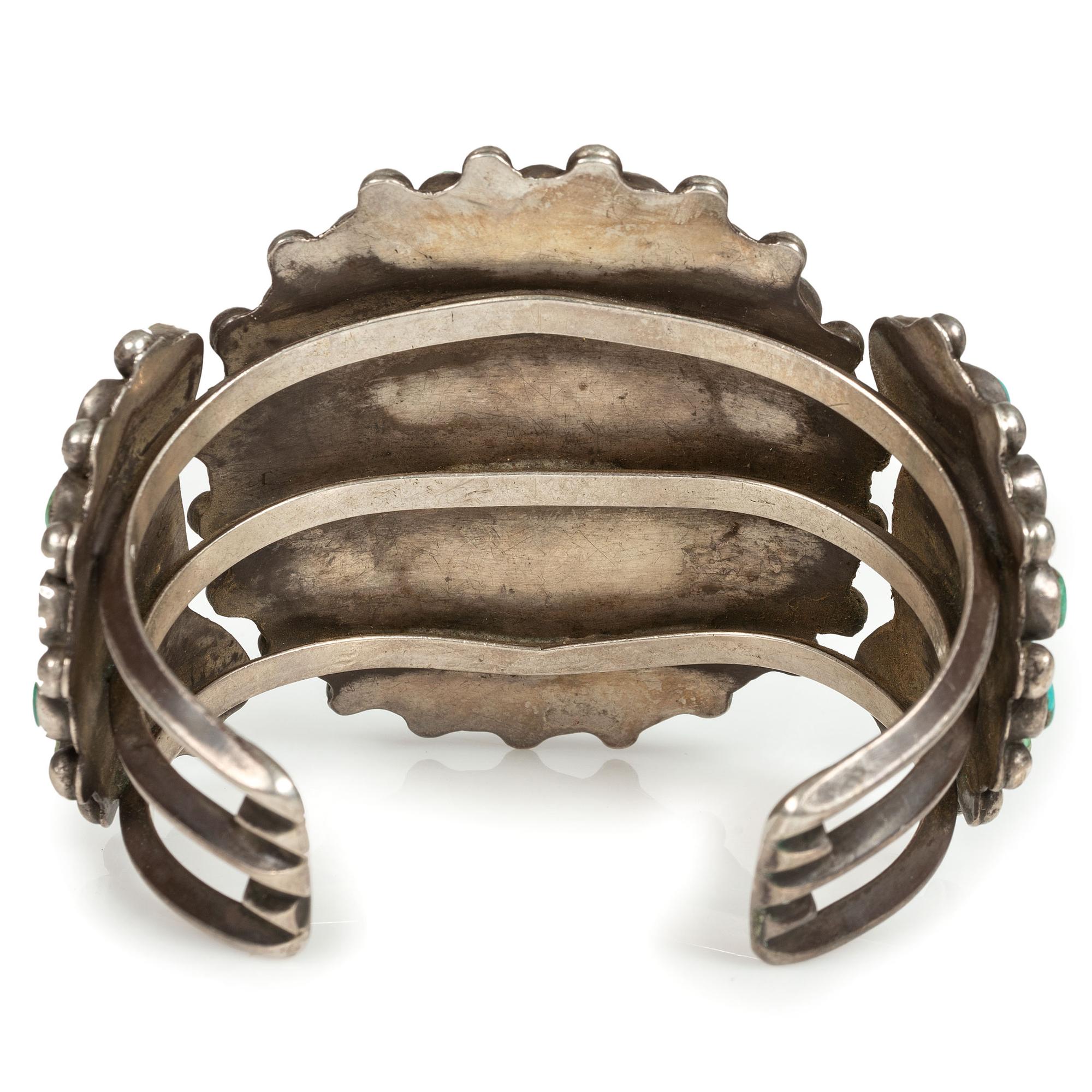 Navajo or Zuni Silver and Turquoise Cluster Cuff Bracelet