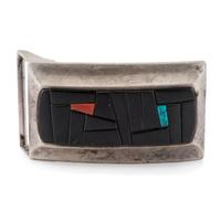 Silver and Mosaic Inlay Belt Buckle