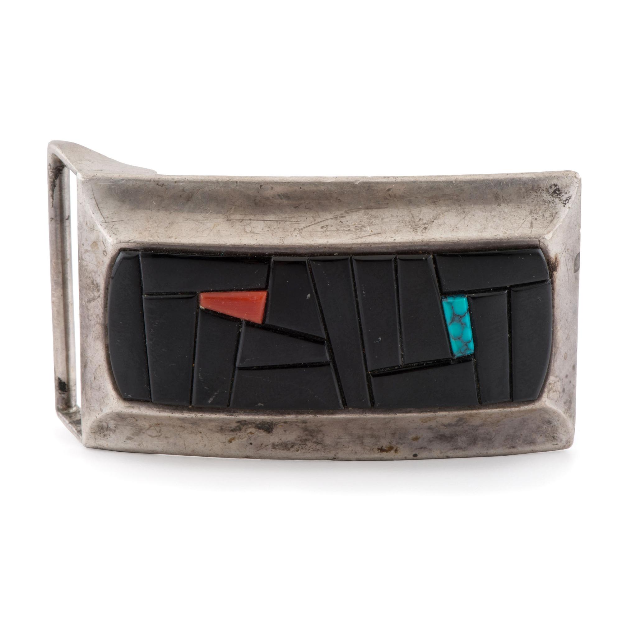 Silver and Mosaic Inlay Belt Buckle