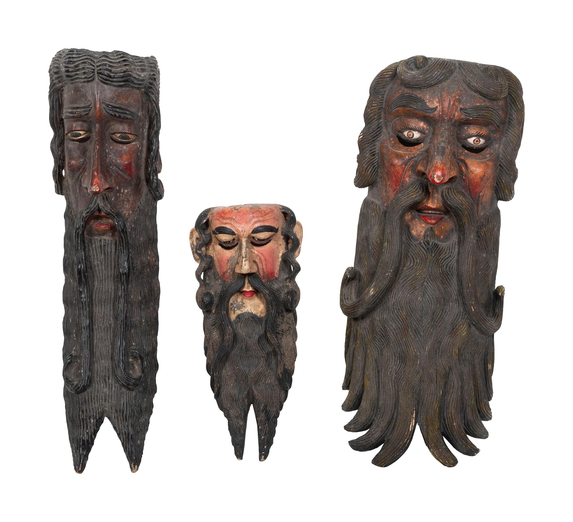 Three Mexican Painted Wood Festival Masks
