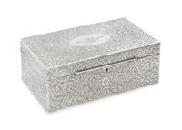 An American Silver Table Casket, Tiffany & Co., New York, NY, Early 20th Century, the hinged rectangular case worked to show allover fl