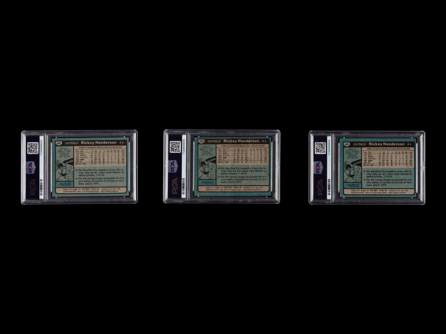 A Group of Three PSA Graded 1980 Topps Rickey Henderson Rookie Baseball Cards No. 482 (PSA 6 EX-MT)