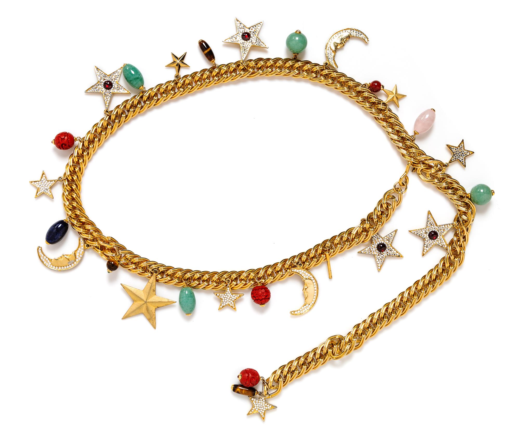 A Judith Leiber Moon and Stars Charm Chain Belt, 41" L x 3" W.