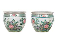 A Pair of Chinese Export Enameled Porcelain Jardinières