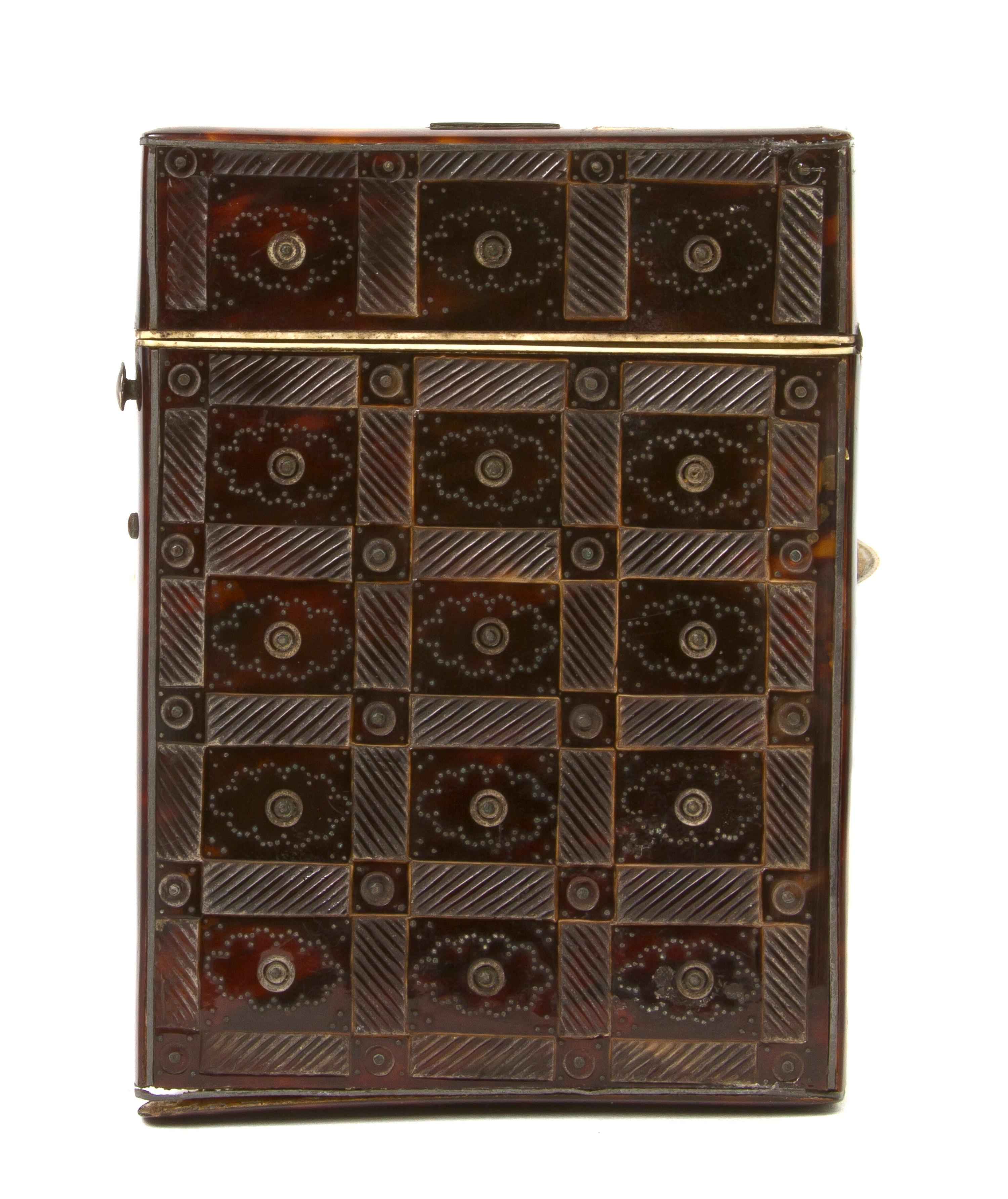 A Tooled Tortoise Shell Card Case, Height 4 inches.