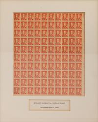 A Sheet of 100 Benjamin Franklin 1/2 Cent Orange-Red (#1030) Stamps