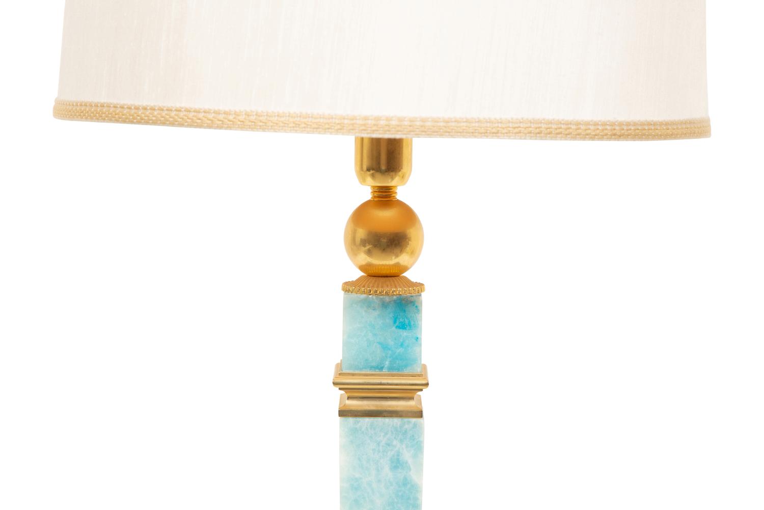 A Gilt Metal Mounted Blue-Stained Stone Table Lamp