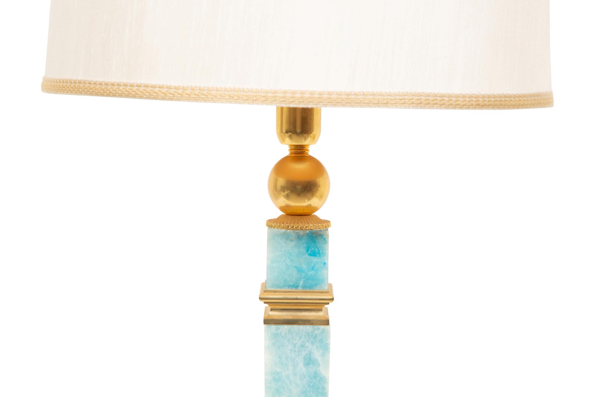 A Gilt Metal Mounted Blue-Stained Stone Table Lamp