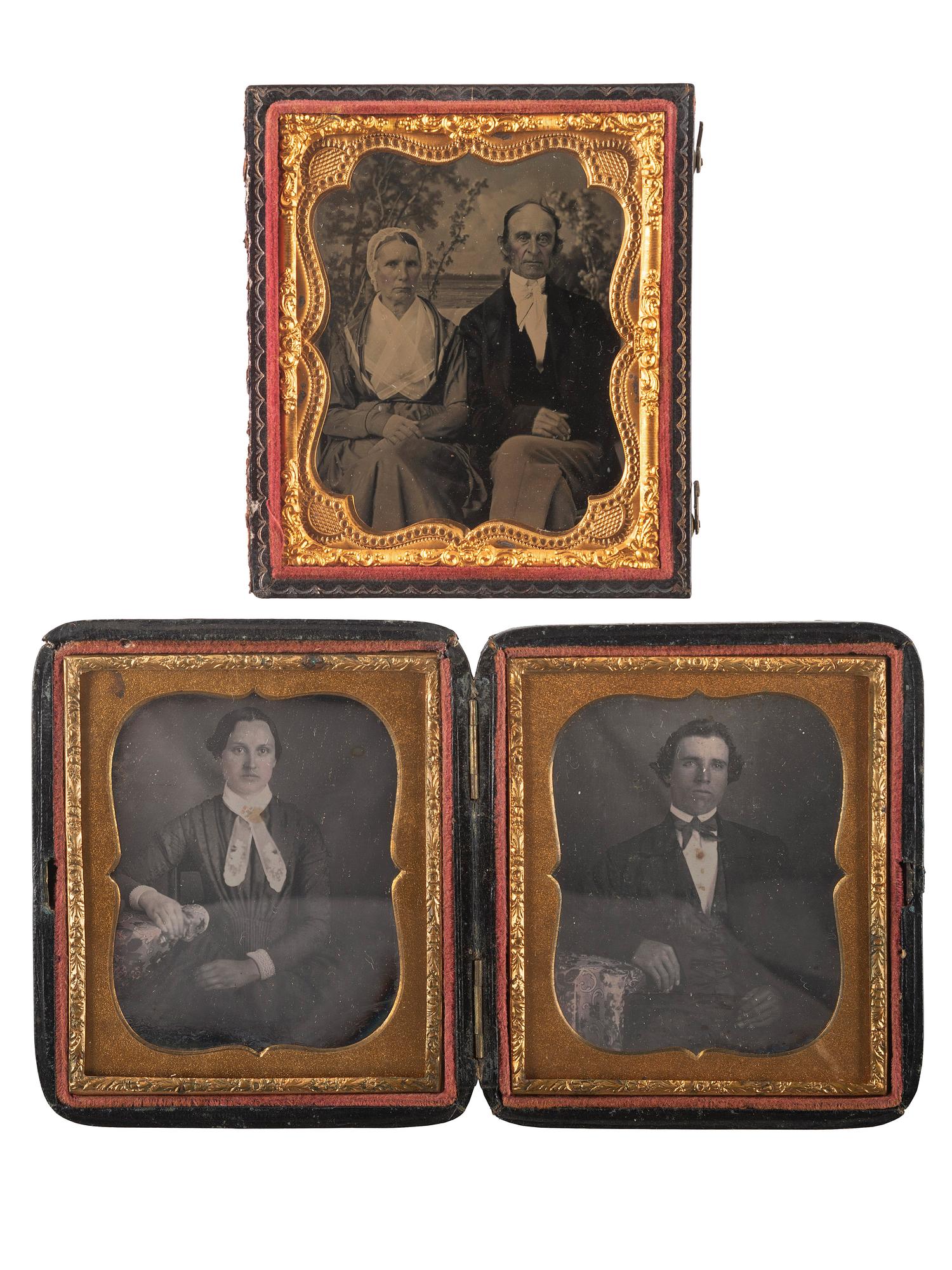 [EARLY PHOTOGRAPHY]. A group of 17 daguerreotypes and ambrotypes of couples of varying ages, including: