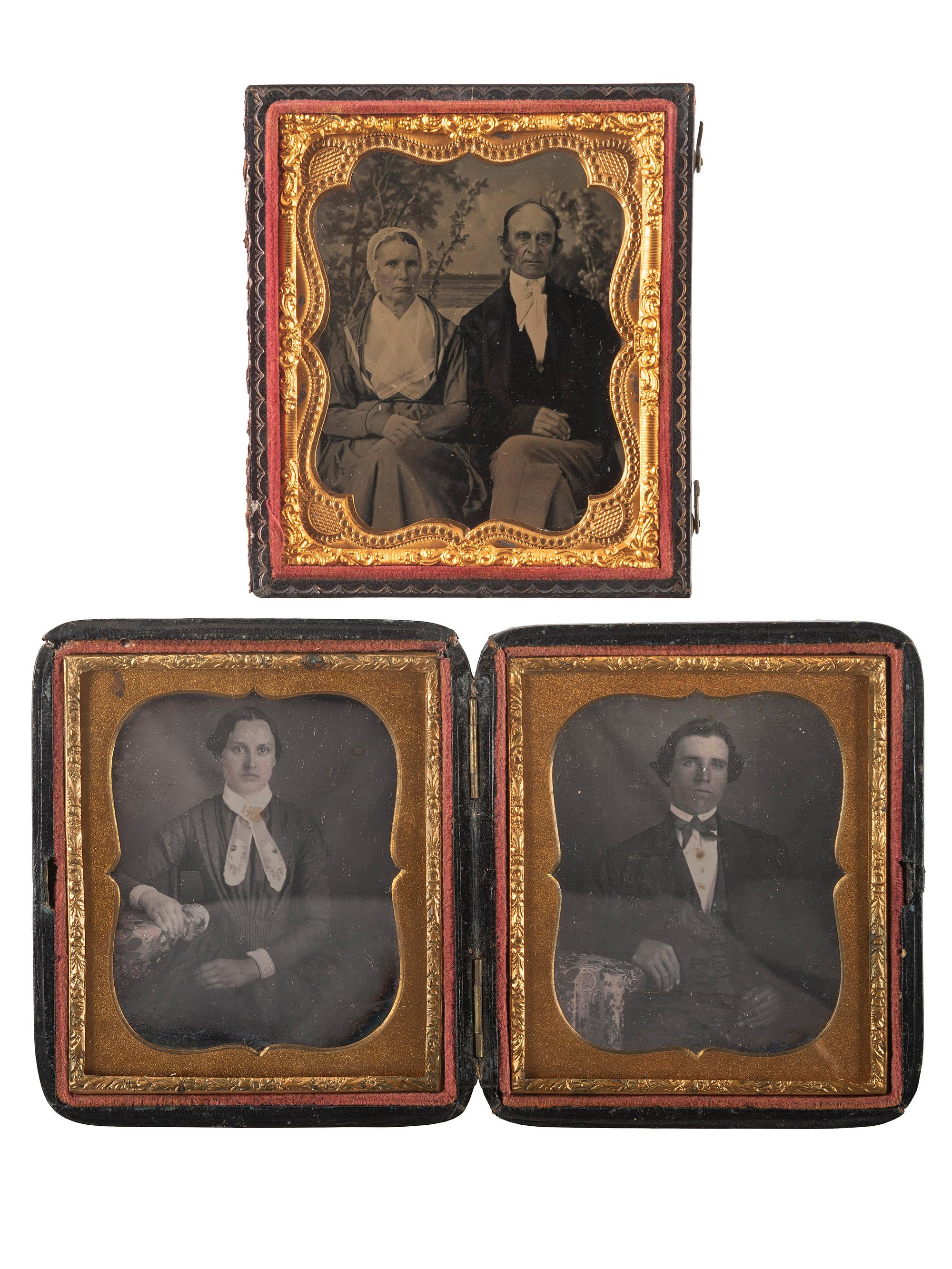 [EARLY PHOTOGRAPHY]. A group of 17 daguerreotypes and ambrotypes of couples of varying ages, including: