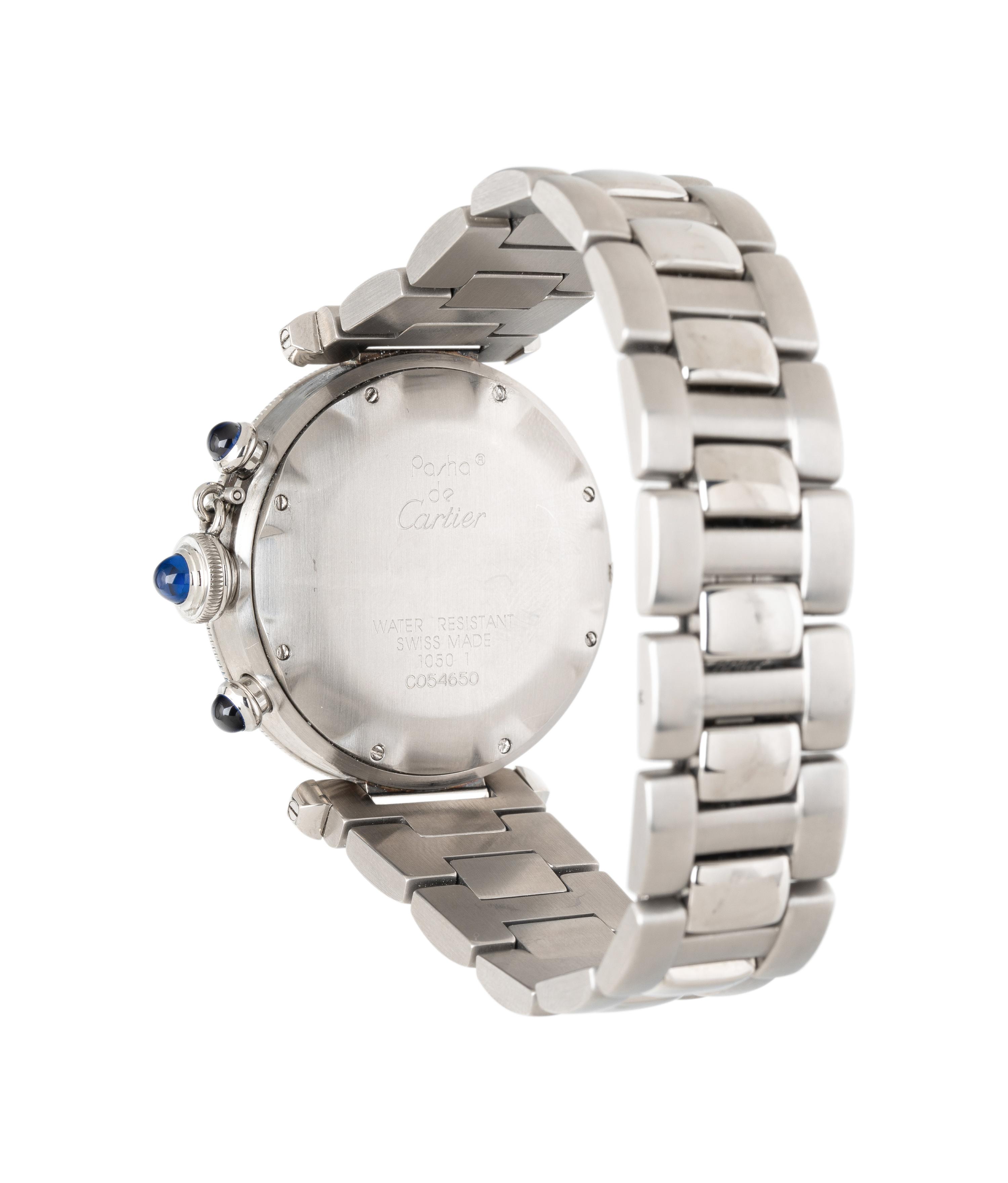 CARTIER, REF. 1050 STAINLESS STEEL 'PASHA' CHRONOGRAPH DATE WATCH, WITH BOX