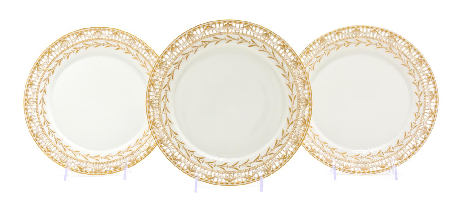 A Set of Twelve Berlin (K.P.M.) Porcelain Dinner Plates, Diameter 10 inches.