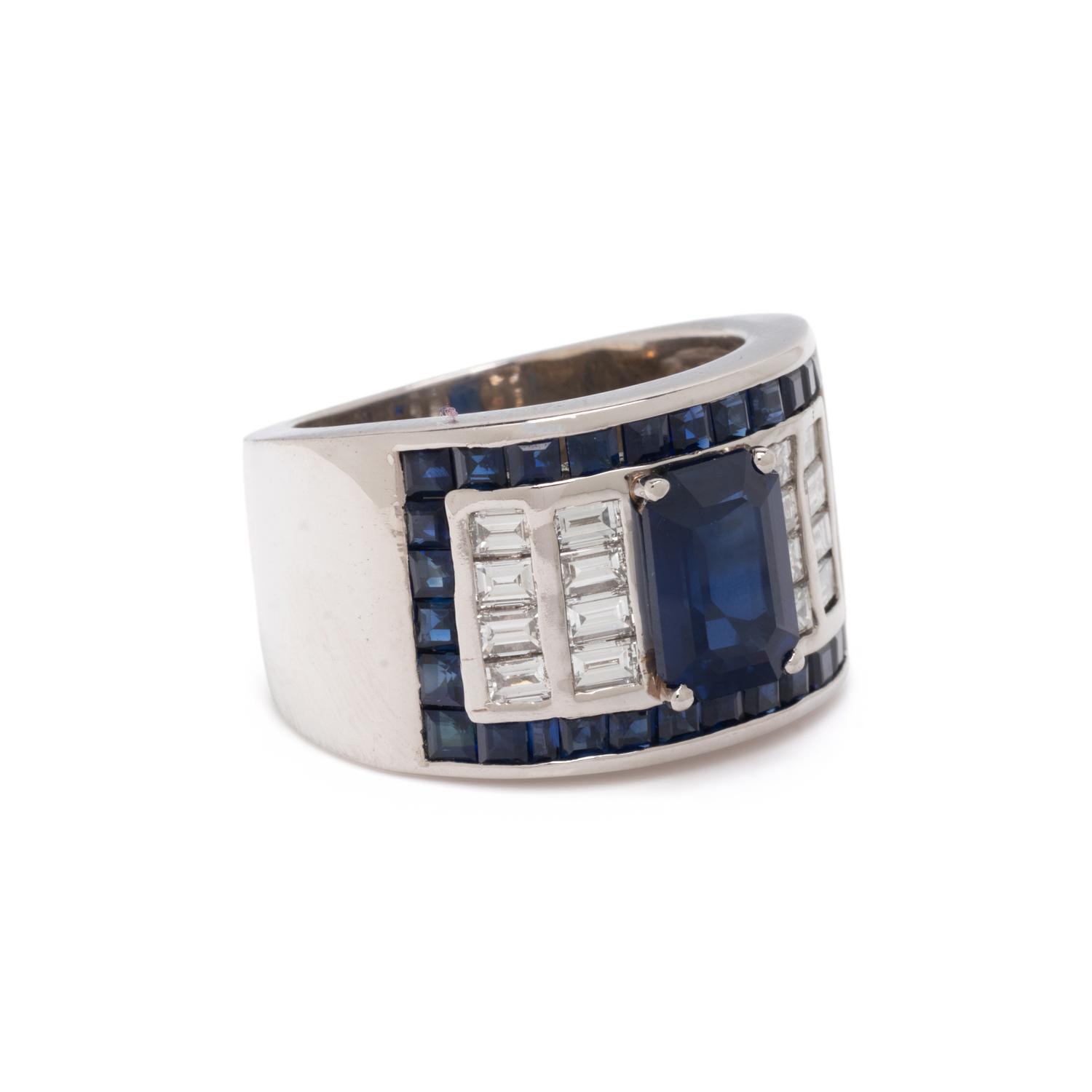 PLATINUM, SAPPHIRE, AND DIAMOND RING